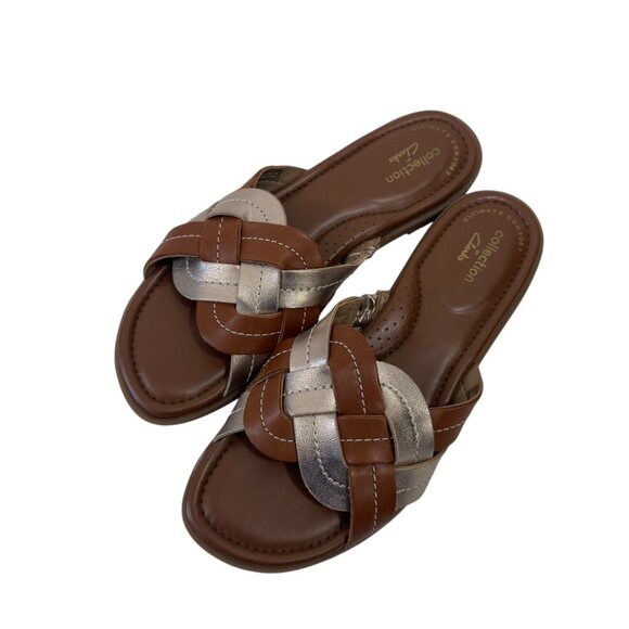 Clarks Collection Women SZ 5.5M Brown & Rosegold Woven Slide Sandal - Picture 12 of 14